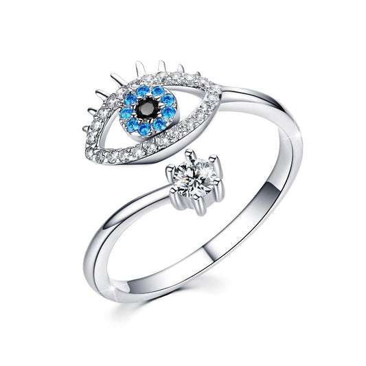 Evil Eye Ring S925 Sterling Silver Mom Gifts Silver/Rose Gold Adjustable Wrap Open Rings Jewelry for Women - BLUTIFUL1