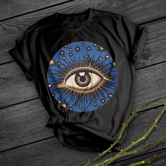 Psychedelic Eyes Black Women's Print Short Sleeves