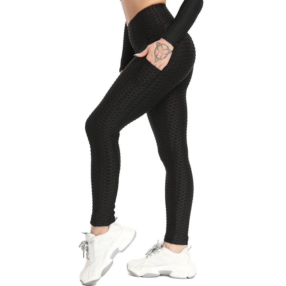 Blutiful Women's High-Waisted Textured Leggings with Pockets