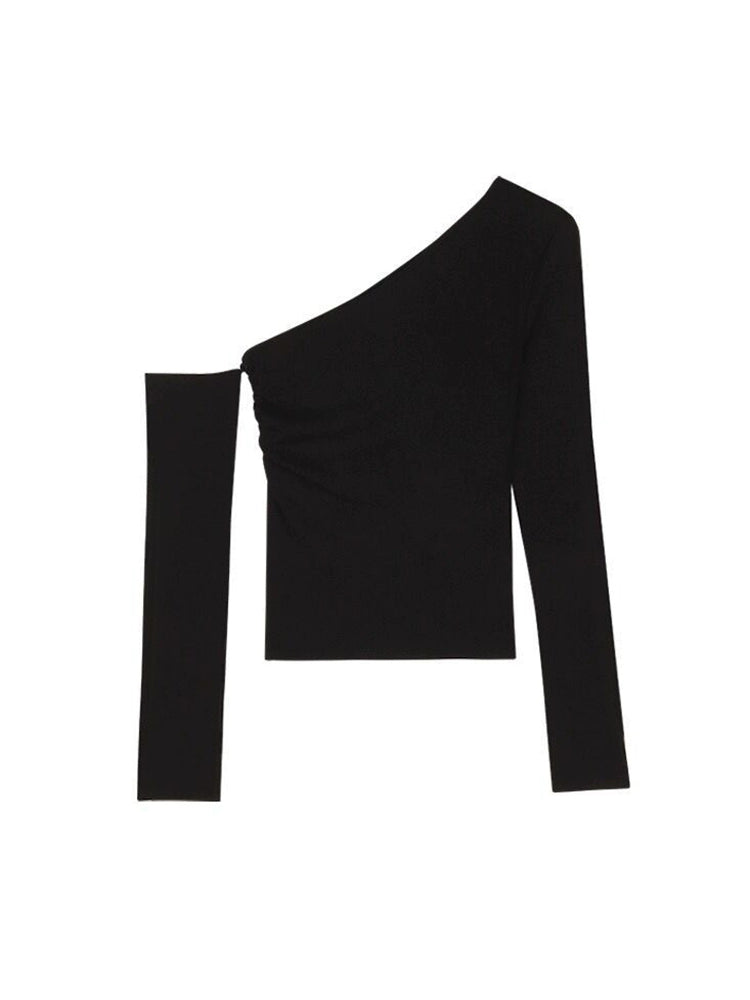 Strapless Diagonal Collar Early Autumn Stylish Slim Fit Long-Sleeved shirt