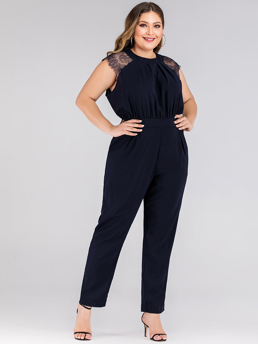 Plus size women's lace jumpsuit trousers