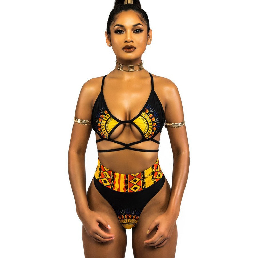 Sexy Tribal Print Bathing Suit Women African Swimsuit High Waist Bikini - BLUTIFUL1